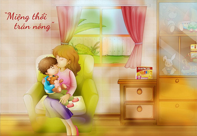 Hành động ngọt ngào "miệng thổi trán nóng" của mẹ