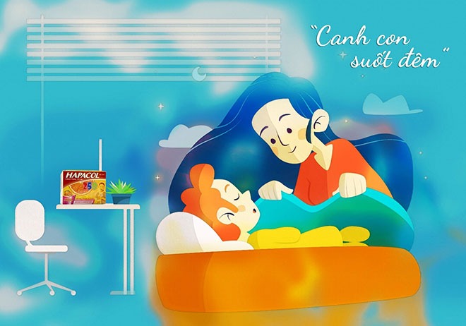 Mẹ canh con suốt đêm khi con sốt để con có giấc ngủ ngon